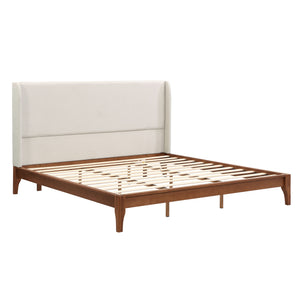 King Size Platform Bed With Upholstered High Headboard - Brown