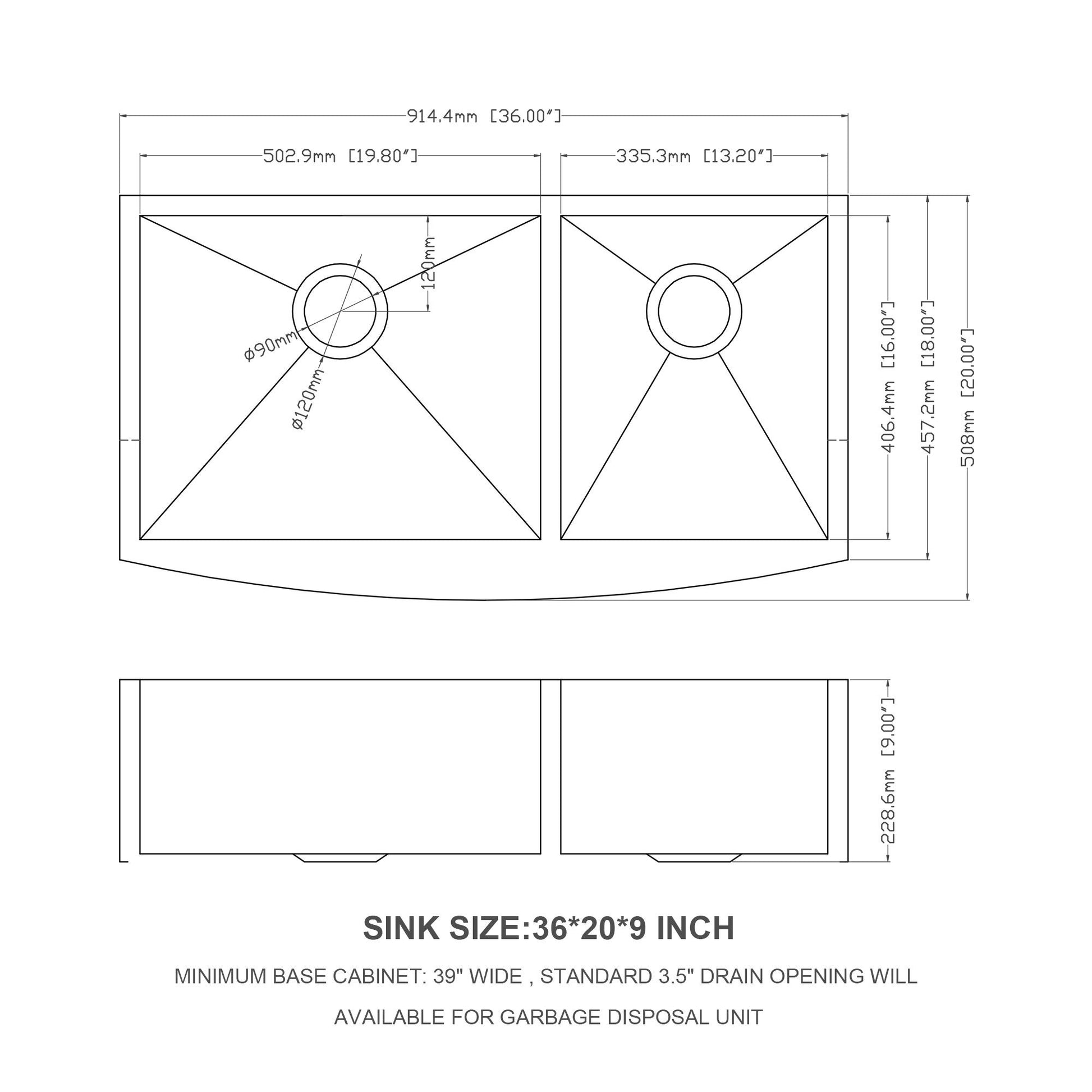 Farmhouse Sink With Double Bowl, 60 / 40