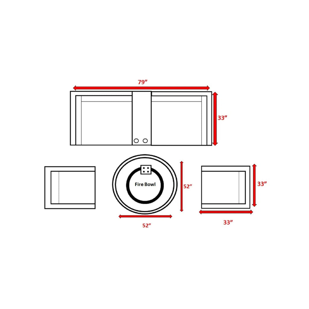 Patio Seating Group For 4 With Cushions And Fire Pit Table - Brown