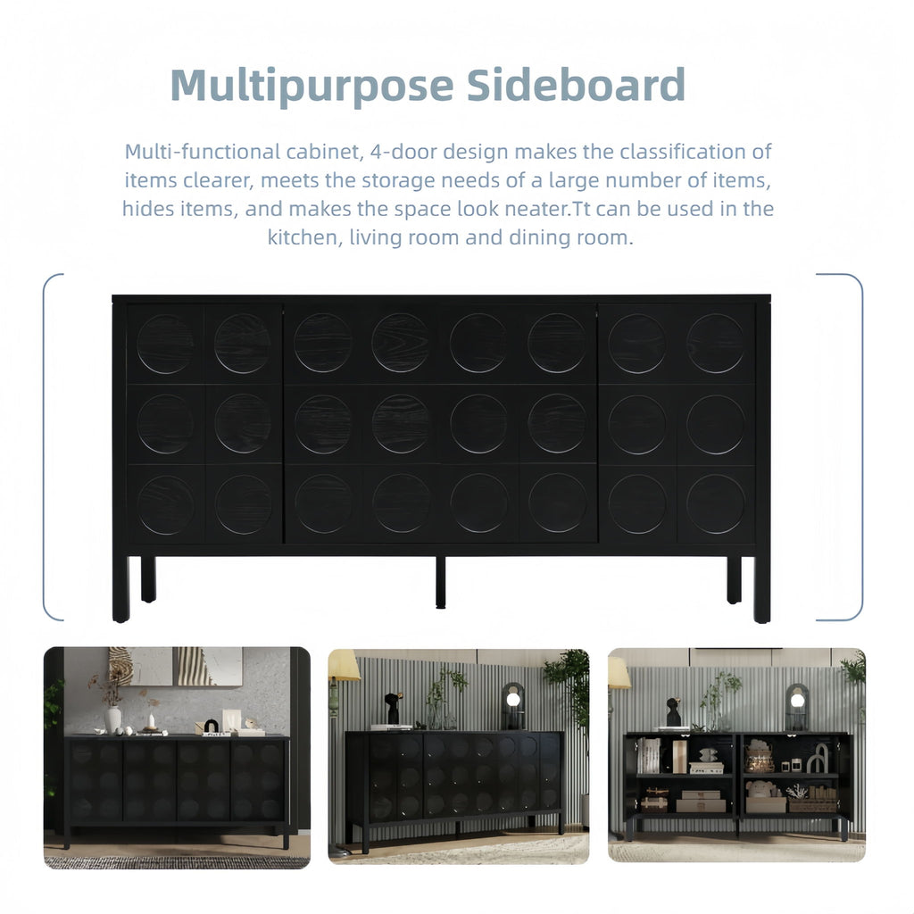 Stylish Storage Cabinet Sideboard With Unique Geometric Circle Door Design - Black