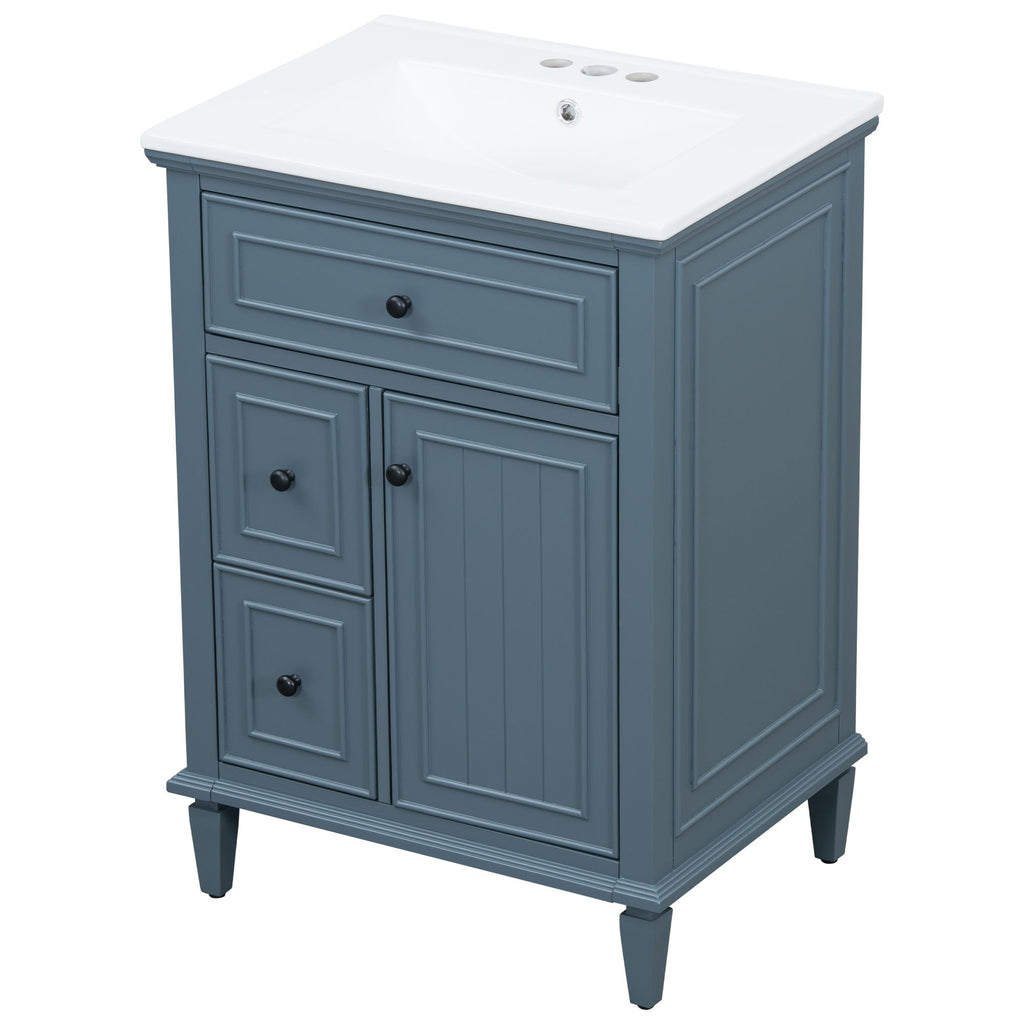 Modern Bathroom Vanity With Sink, Adjustable Shelf, 1 Flip Drawer & 2 Drawers
