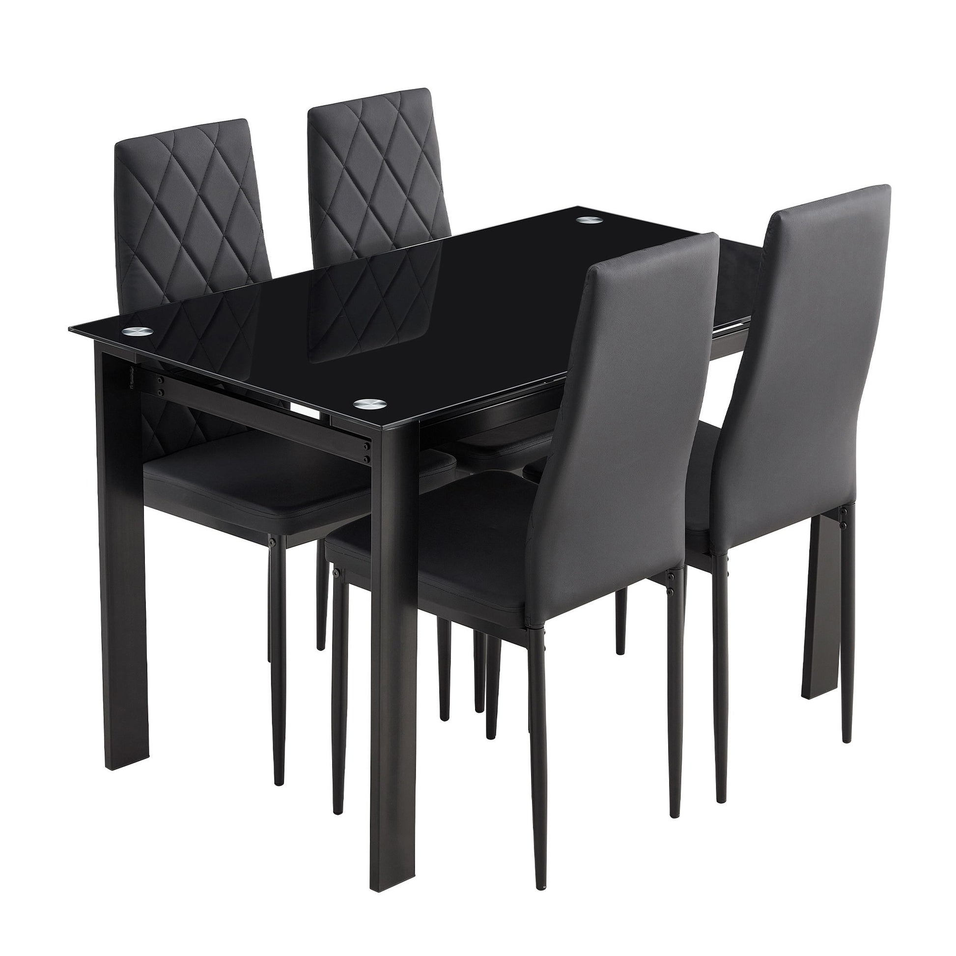 Modern 5 Piece Dining Table Set With Glass Top And Chairs - Black