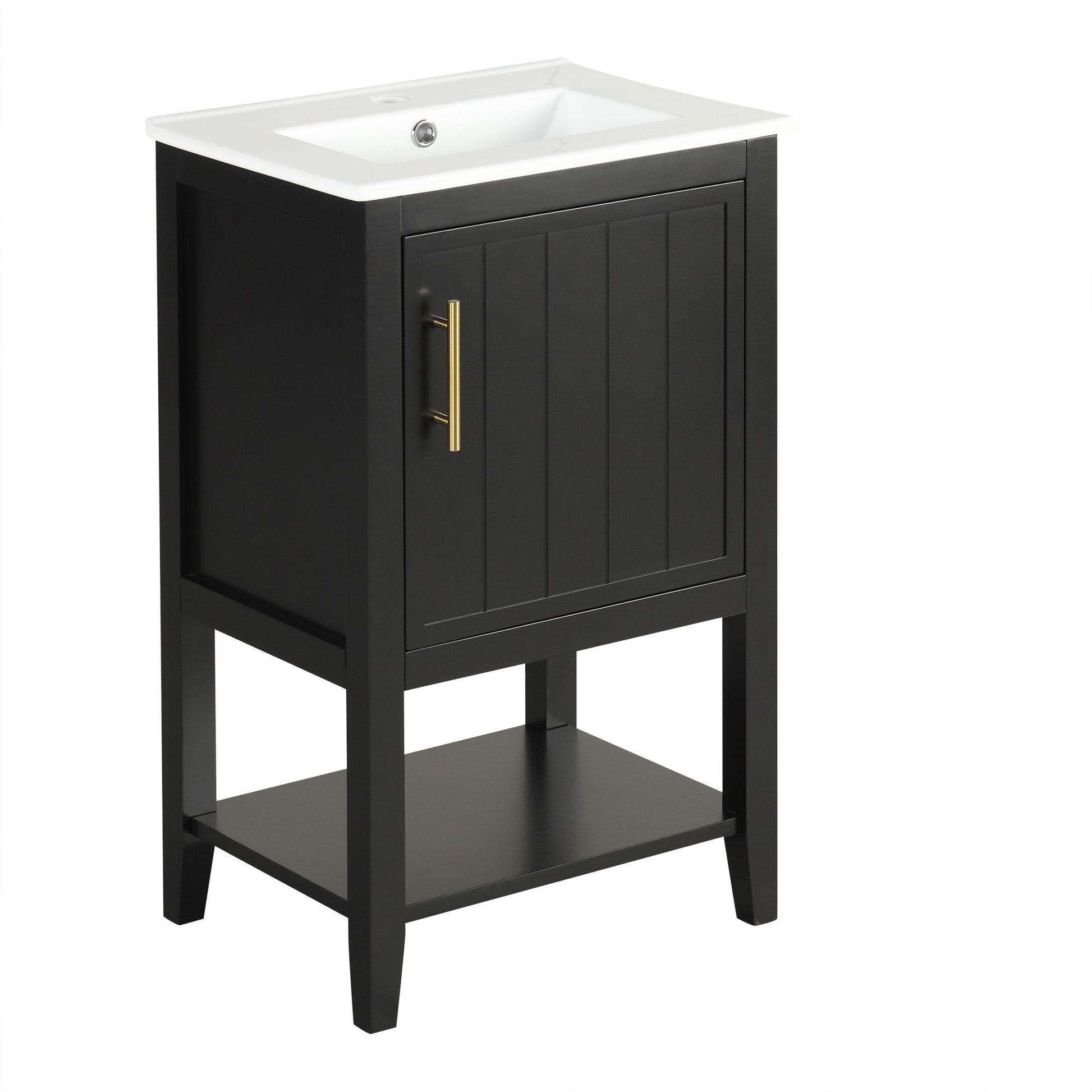Modern Bathroom Vanity With Sink, Soft-Closing Door And Open Shelf
