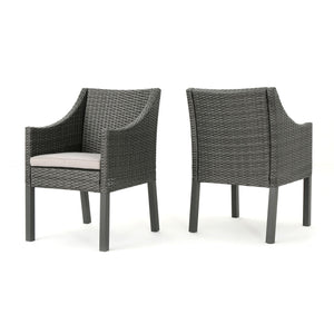 Outdoor Rattan Dining Chair With Straight Legs And Sloped Arms (Sey of 2)