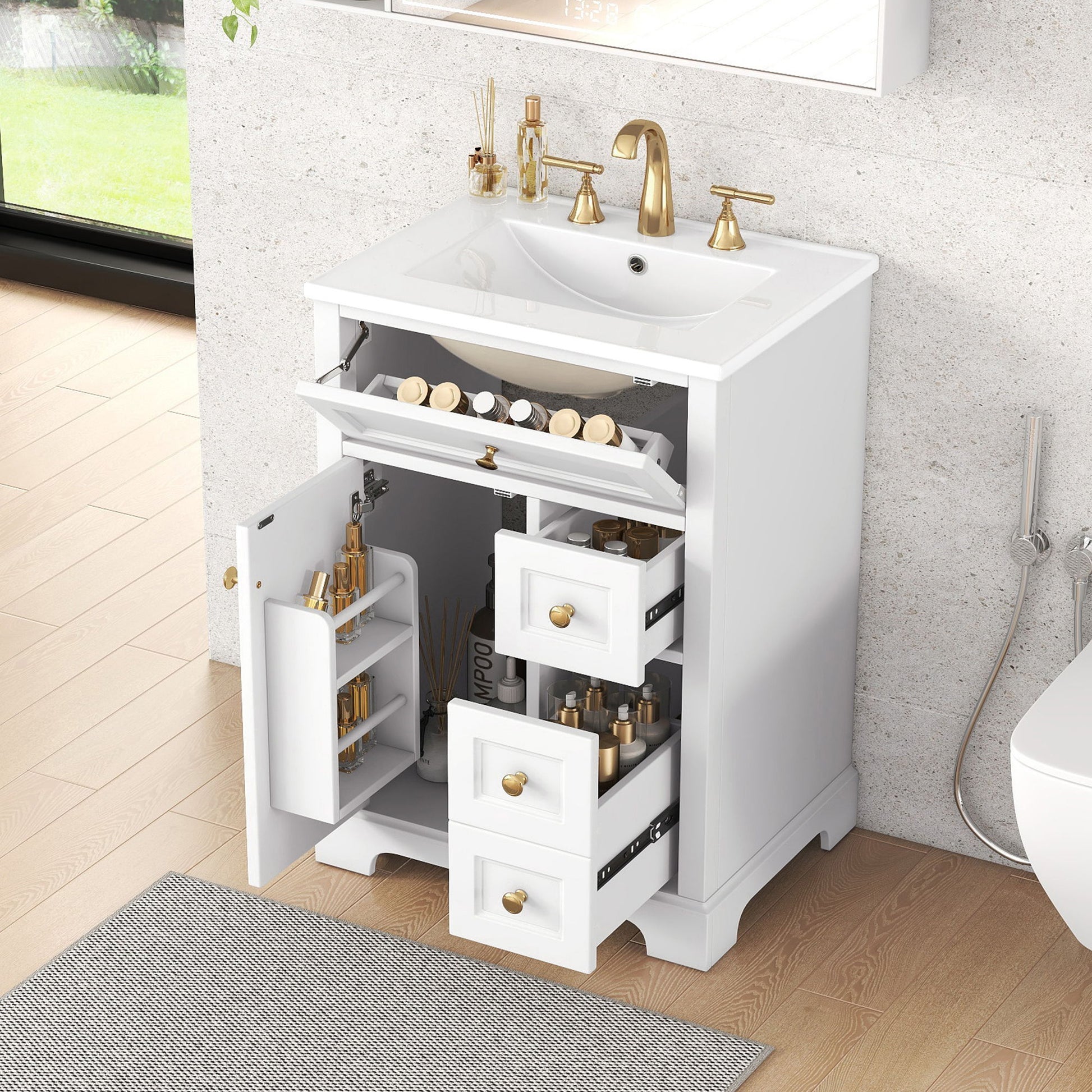 Modern Bathroom Vanity With Sink, 3 Drawers & Cabinet With 2 Tier Door Storage