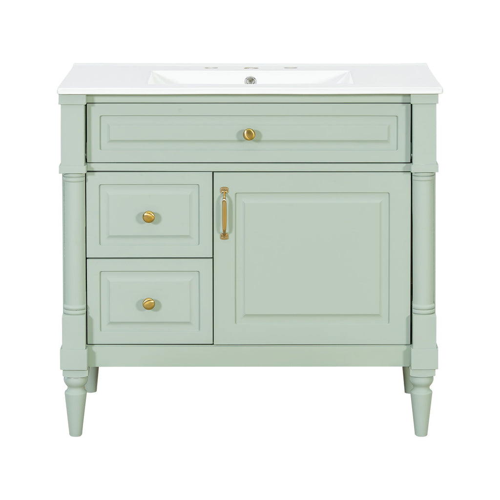 Freestanding Bathroom Vanity With Sink, Adjustable Shelf, Flip Drawer