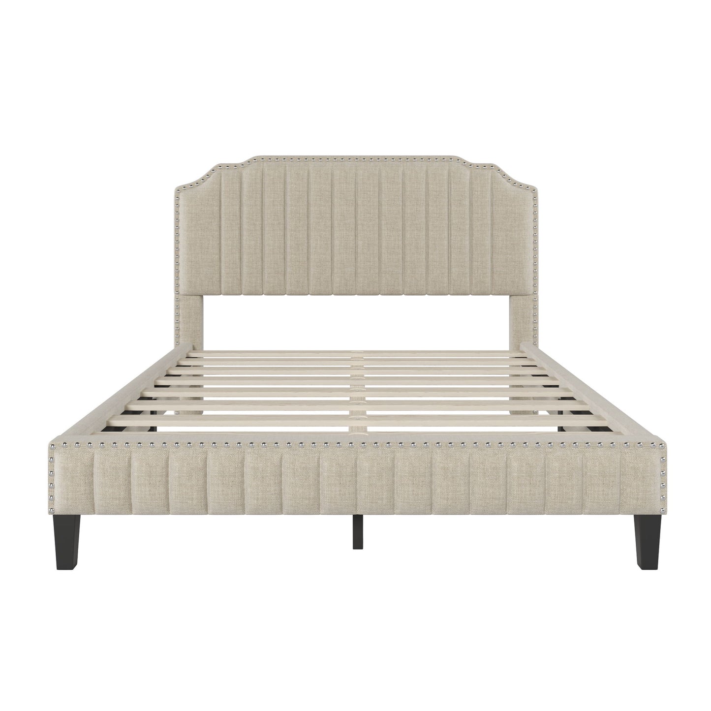 Gewnee - Queen Curved Upholstered Platform Bed - Beige