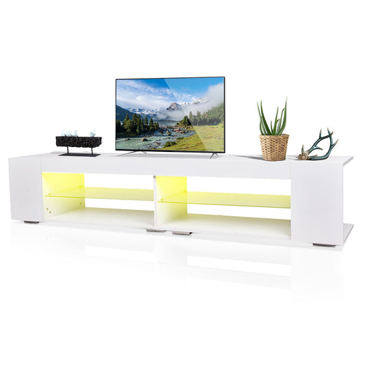 LED TV Stand Modern Entertainment Center With Storage High Gloss Gaming Living Room Bedroom TV Cabinet - White