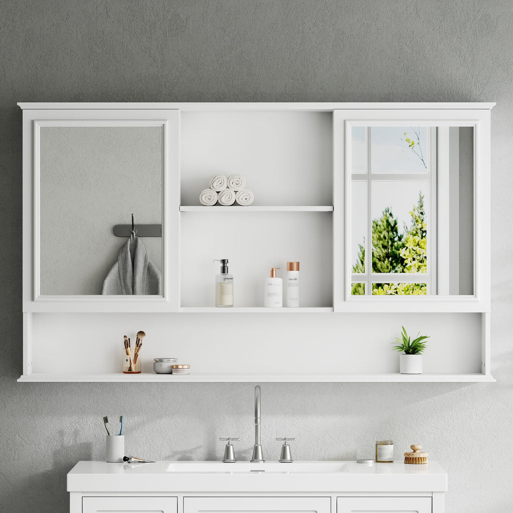 Wall Mounted Bathroom Medicine Cabinet With Double Mirrored Doors