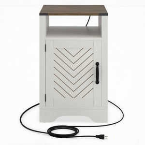 Farmhouse Nightstand With Charging Station & Storage