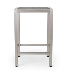 Outdoor 43" Aluminum Bar Table With Rattan Table Top - Gray / Silver
