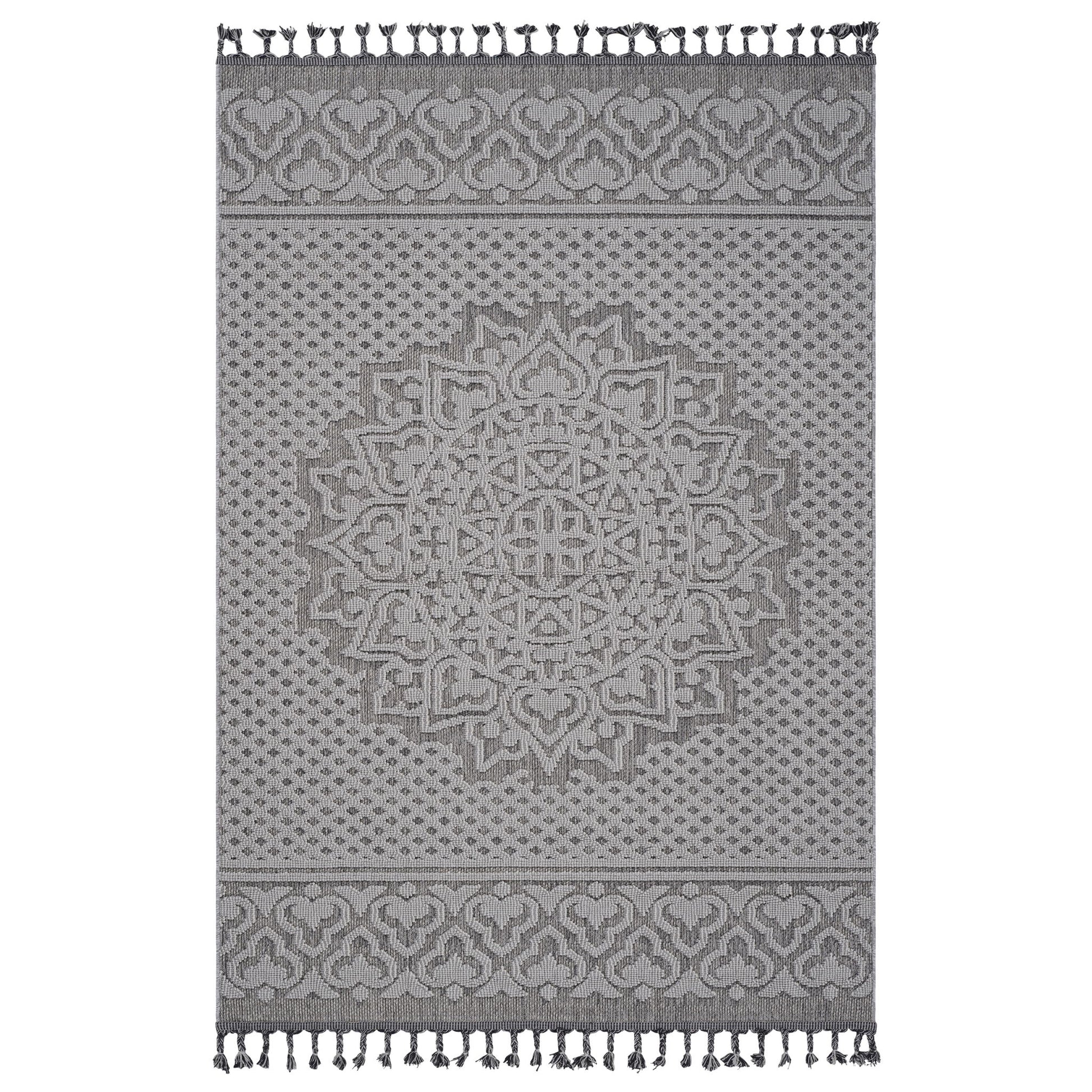 Guros - 8' X 10' Medallion Indoor / Outdoor Area Rug - Gray / White