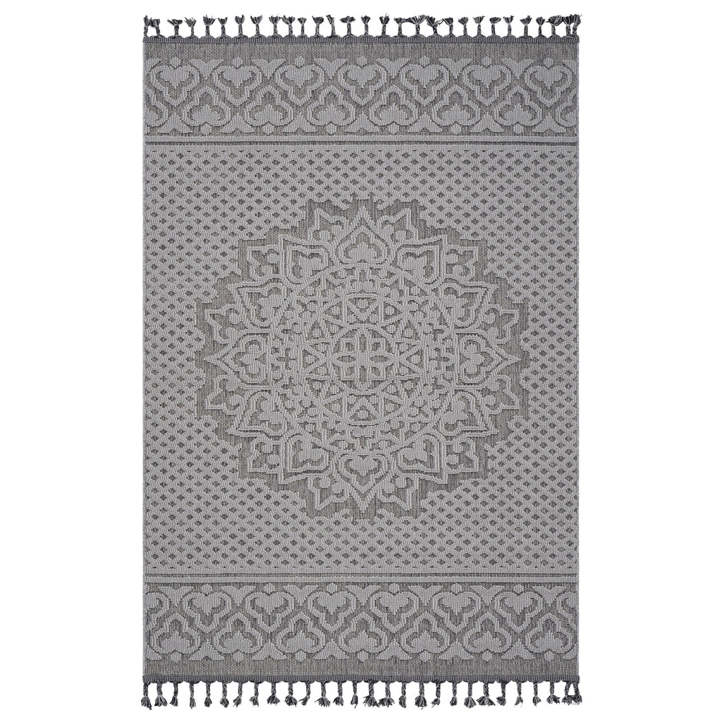 Guros - 6' X 9' Medallion Indoor / Outdoor Area Rug - Gray / White