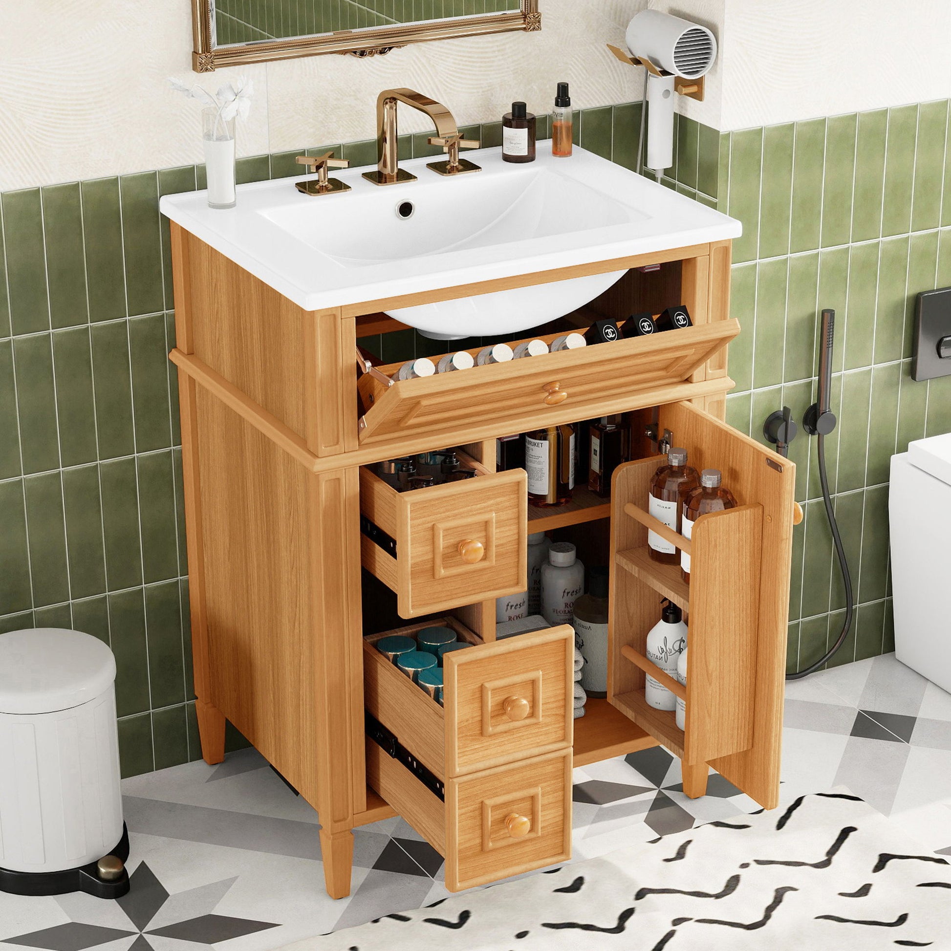 Bathroom Vanity With Flip Out Drawer, 2 Soft-Close Drawers