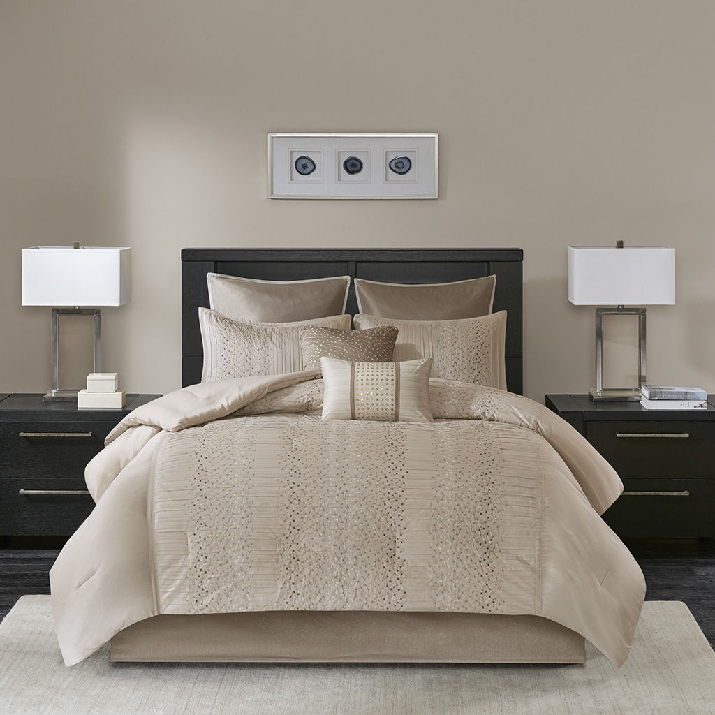 Camelia - Queen Embroidered Comforter (Set of 8) - Natural