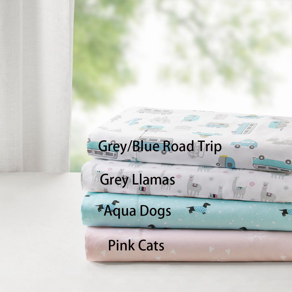 Novelty - Queen Printed Sheet Set - Gray / Blue Road Trip