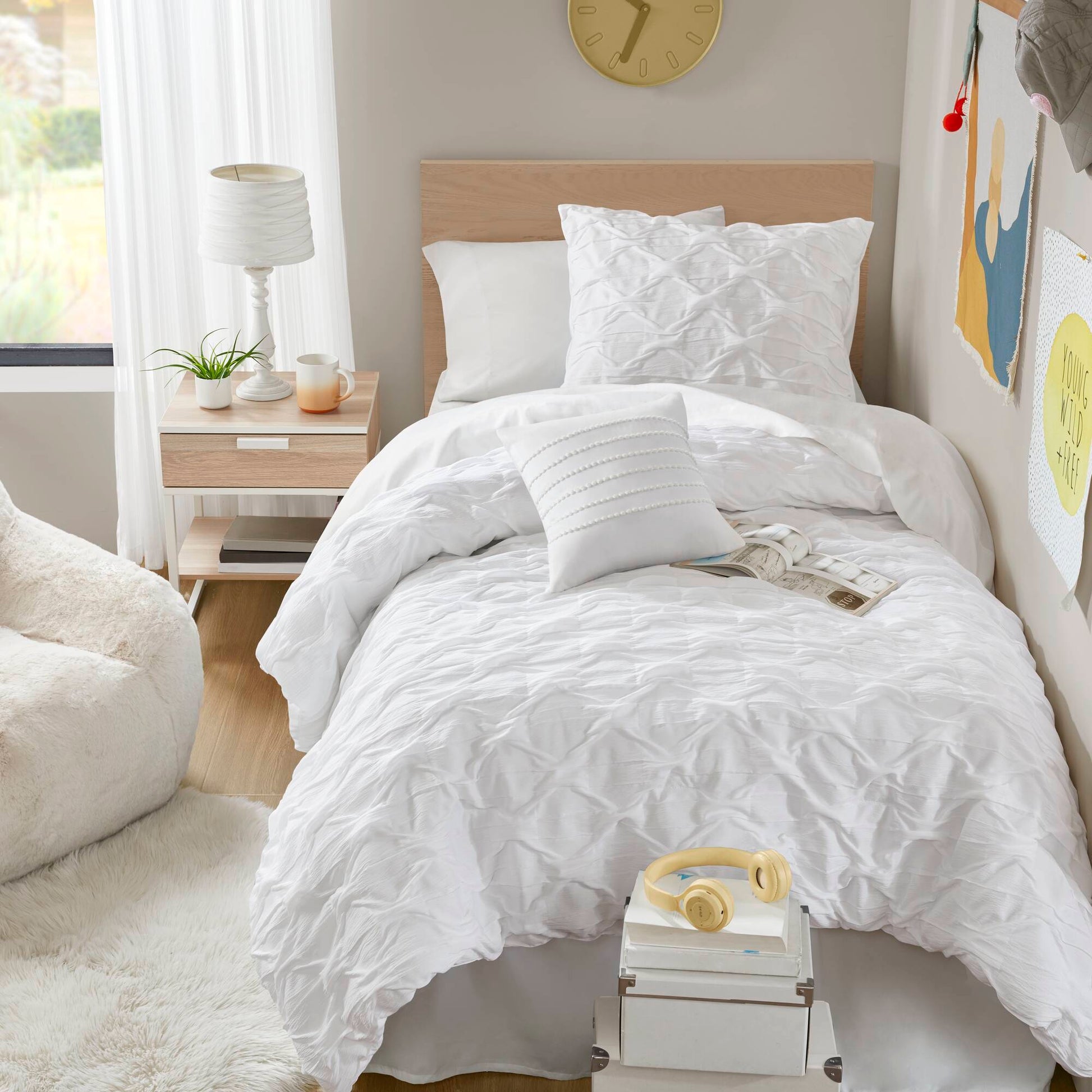 Bailey - Twin/Twin Long Diamond Pucker Comforter Set - White