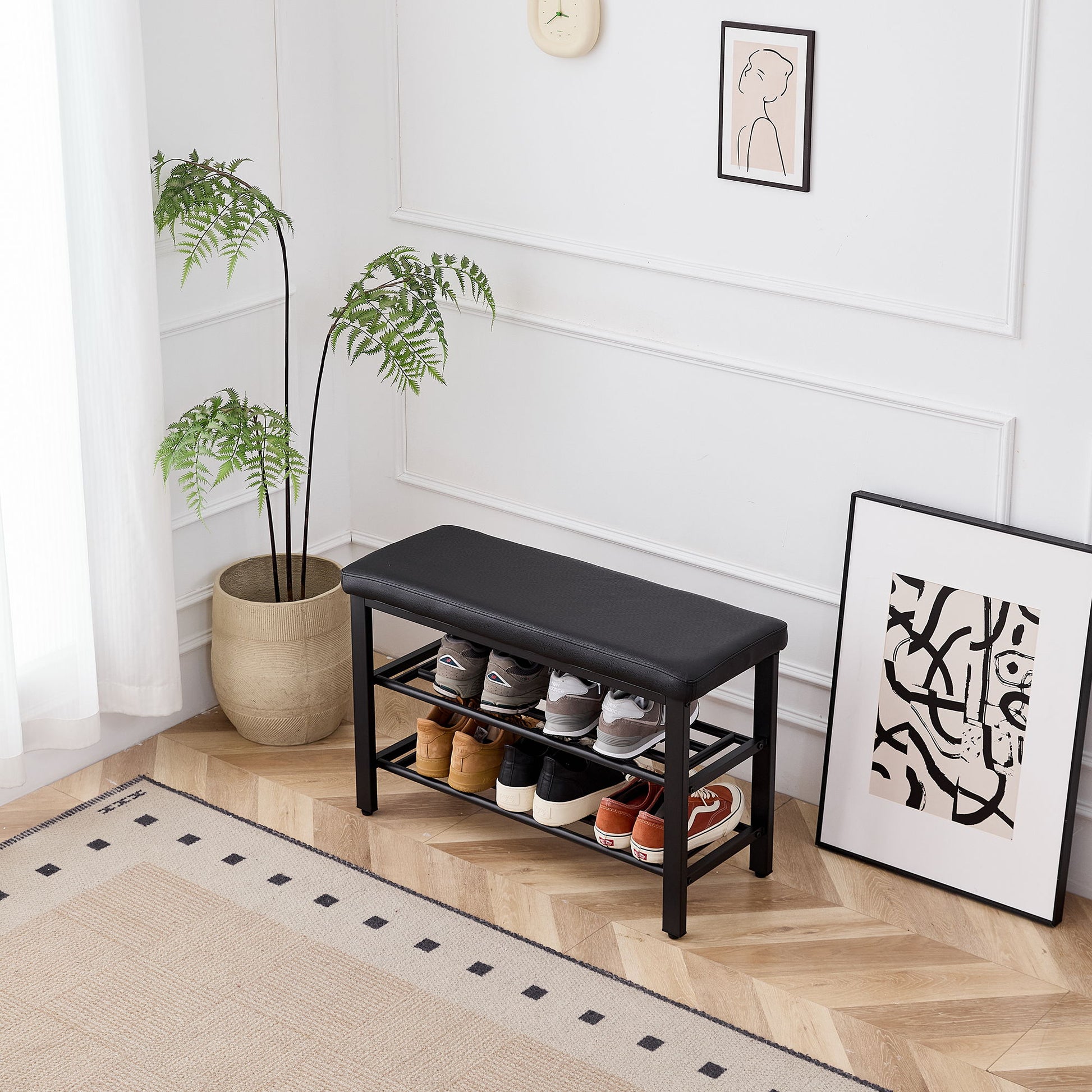 Shoe Bench With Cushion, Storage Seat For Entryway