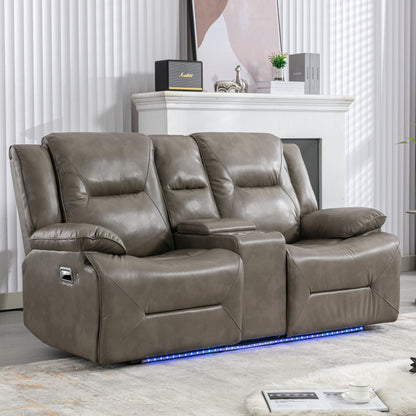 2 Seater Home Theater Recliner Manual Recliner Chair With A Led Light Strip Two Cup Holders And A Storage Box For Living Room