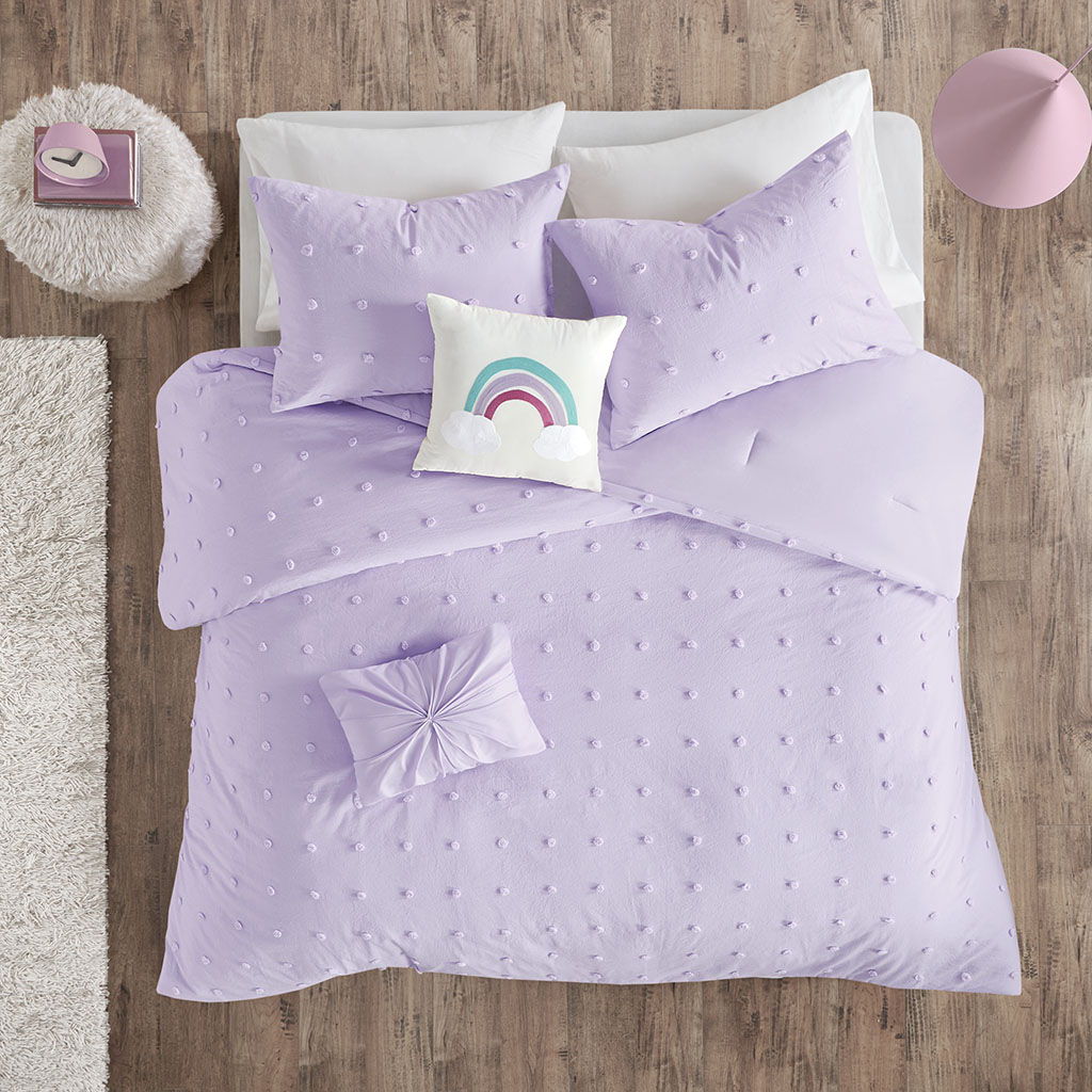 Callie - Pom Pom Comforter Set Cotton - Lavender