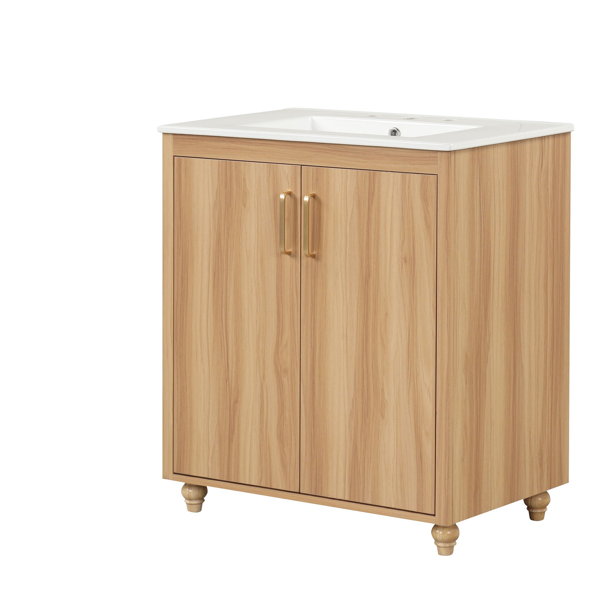 30" Bathroom Vanity With Sink, Cabinet With Doors And Drawer, Rectangular Shape - Natural