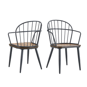 Industrial Inspired Indoor Dining Chair With Metal Legs And Birch (Set of 2) - Black / Natural