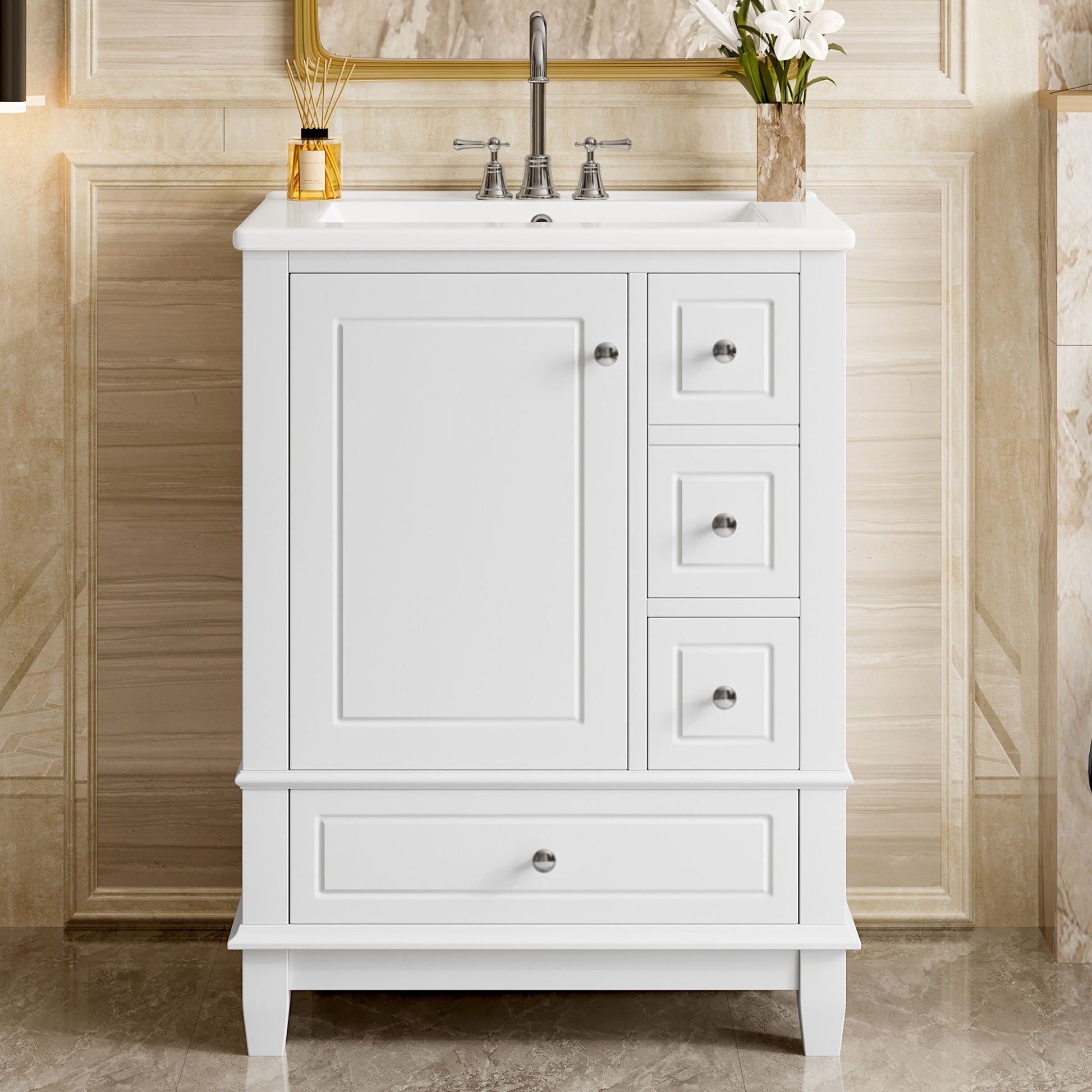 Modern Bathroom Vanity With Sink, Freestanding Cabinet With Drawers And Storage Shelves