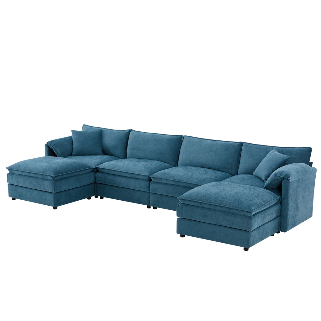 Modular Sectional With Deep And Wide Seat, Cloud Couch Set With Double Cushions Sofa With Movable Ottoman
