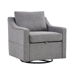 Linen Fabric 360° Swivel Accent Chair With Upholstered Back Pillow And Rivet Armrest