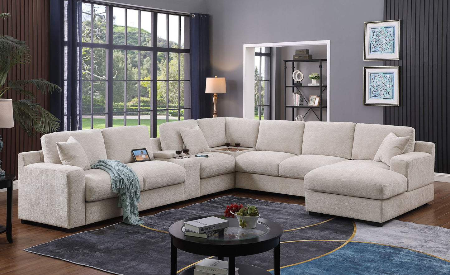 Celine - Chenille Fabric Corner Sectional Sofa With Right-Facing Chaise, Cupholders, And Charging Ports