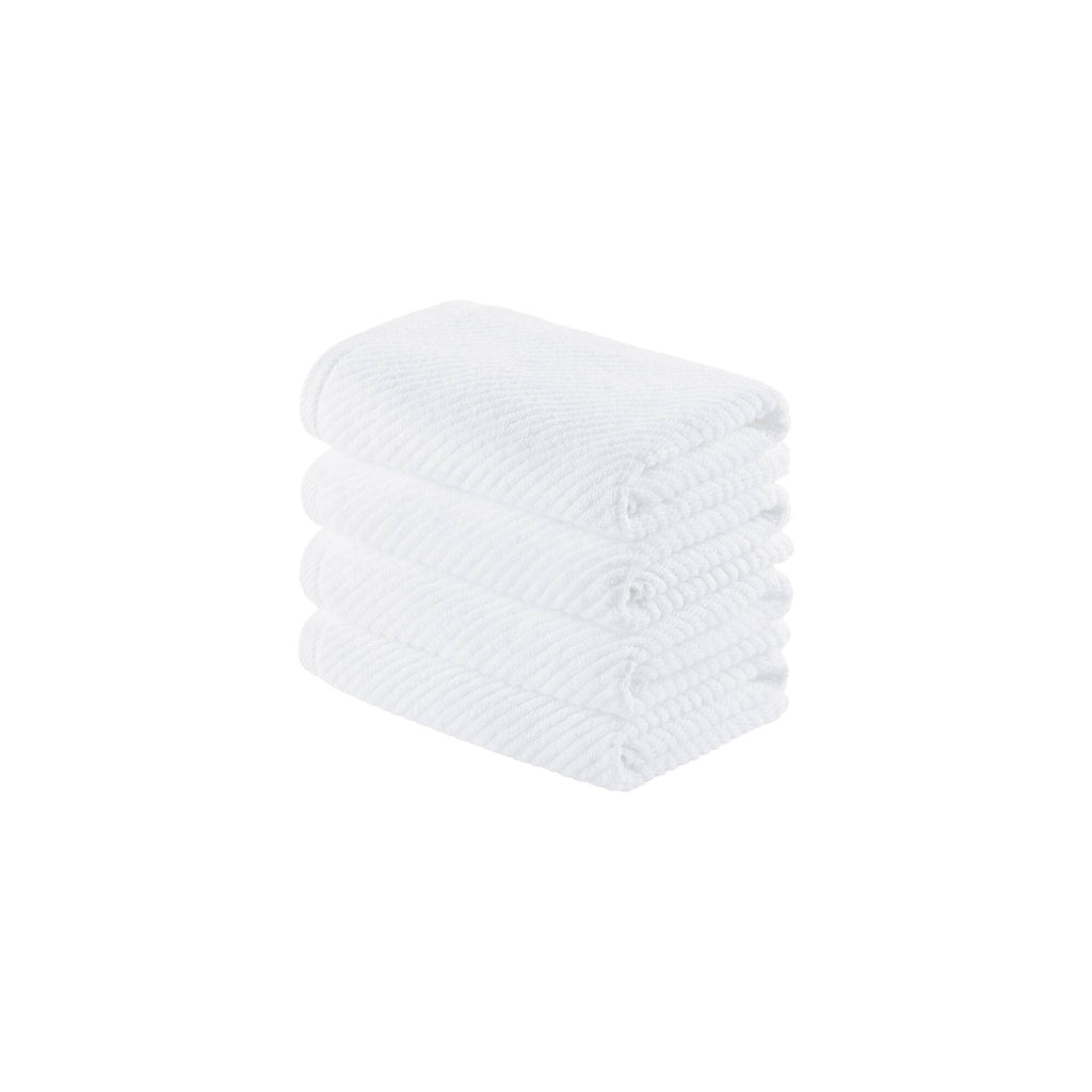 Diagonal Ribbed - 4 Piece Hand Towels Set - White