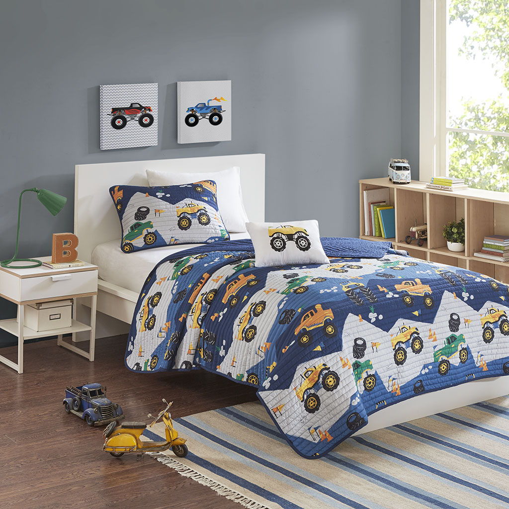 Nash - Monster Truck Reversible Coverlet Set - Blue