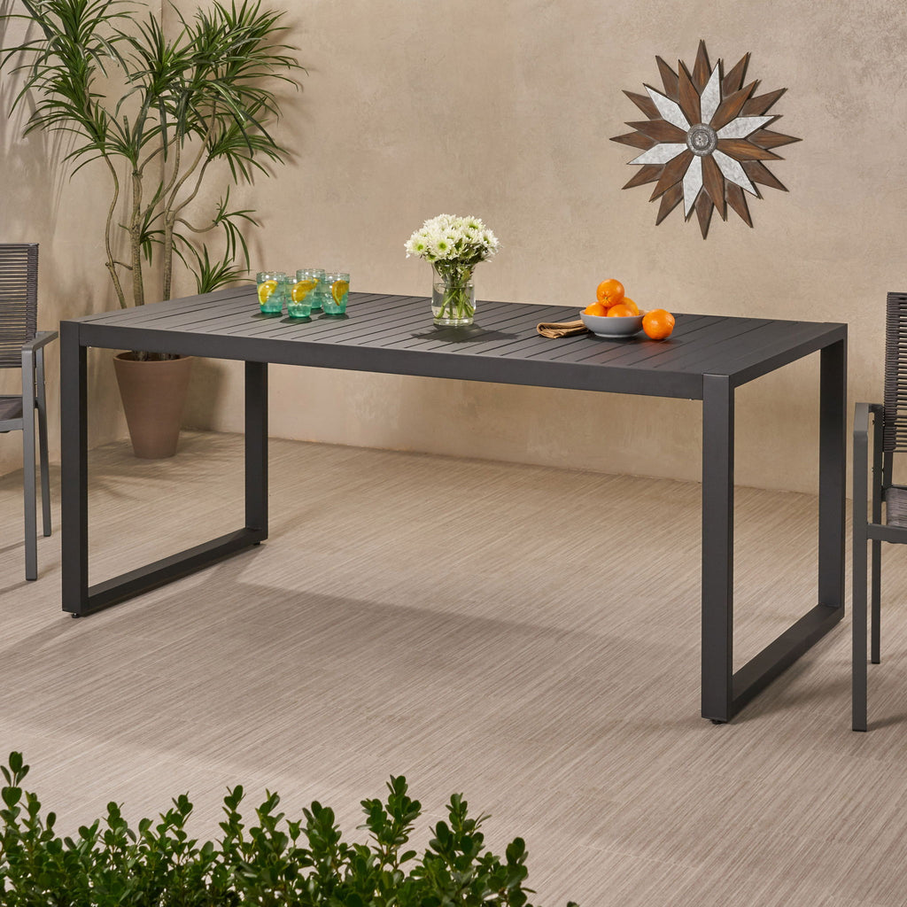 Modern Outdoor Aluminum Rectangular Dining Table With Slatted Top