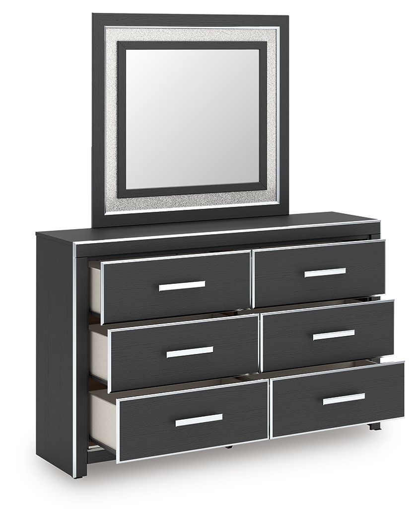 Zuraleus - 3 Pc. - Queen Upholstered Panel Bed, Dresser And Mirror - Black