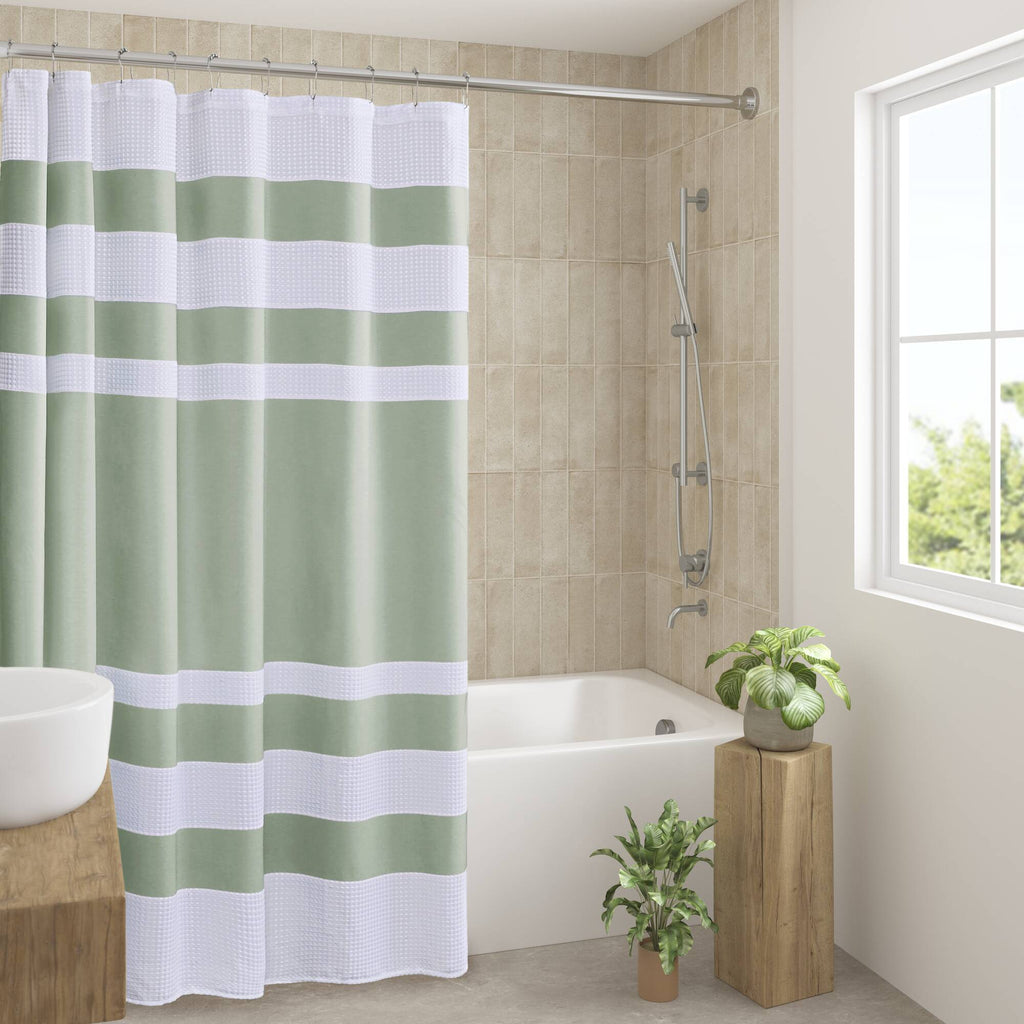 Spa Waffle - 108" x 72" Shower Curtain With 3M Treatment - Sage Green