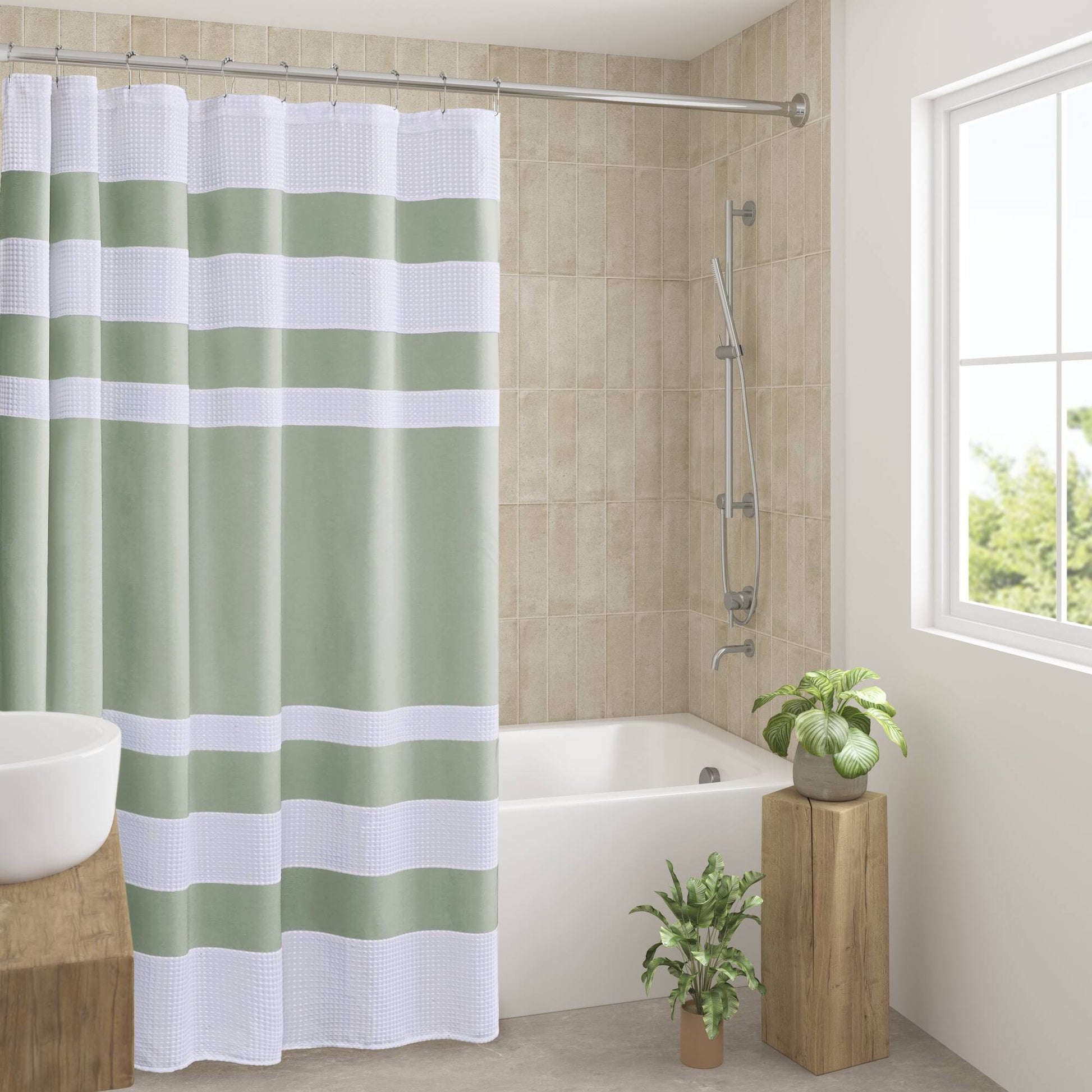 Spa Waffle - 108" x 72" Shower Curtain With 3M Treatment - Sage Green