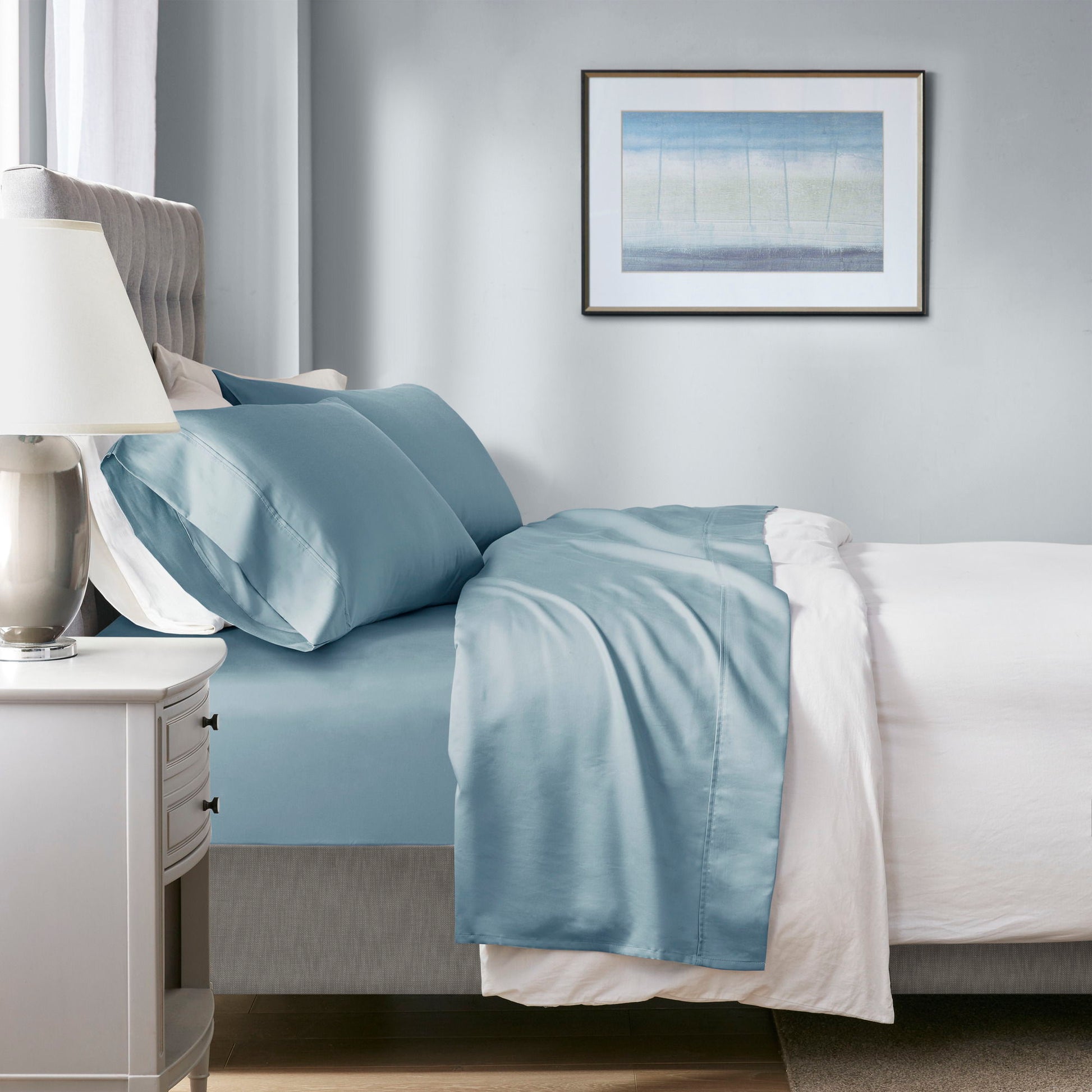 1000 Thread Count - King HeiQ Smart Temperature Blend 4 Piece Sheet Set - Blue
