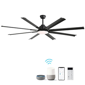 72" Large Design Ceiling Fan With Smart Remote Control, 6 Wind Speed DC Motor For Living Room - Black