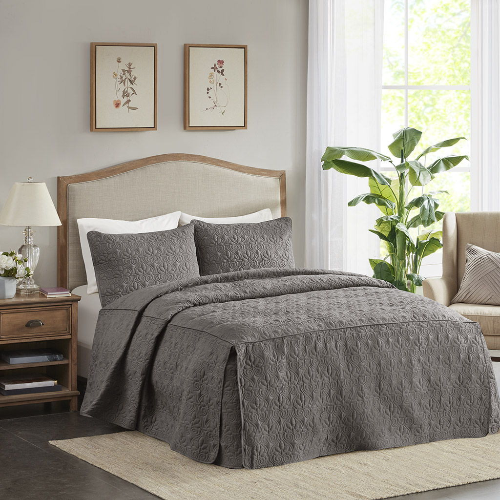 Quebec - Queen Fitted Bedspread (Set of 3) - Dark Gray