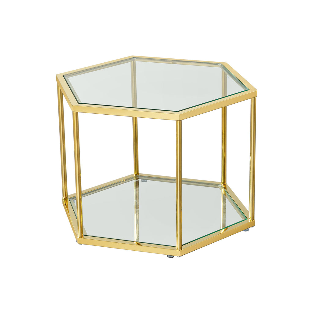 Modern Coffee Table With Double Layer Tempered Glass And Polygonal Design