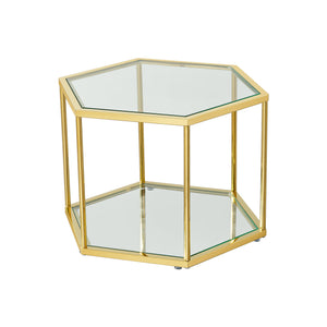 Modern Coffee Table With Double Layer Tempered Glass And Polygonal Design