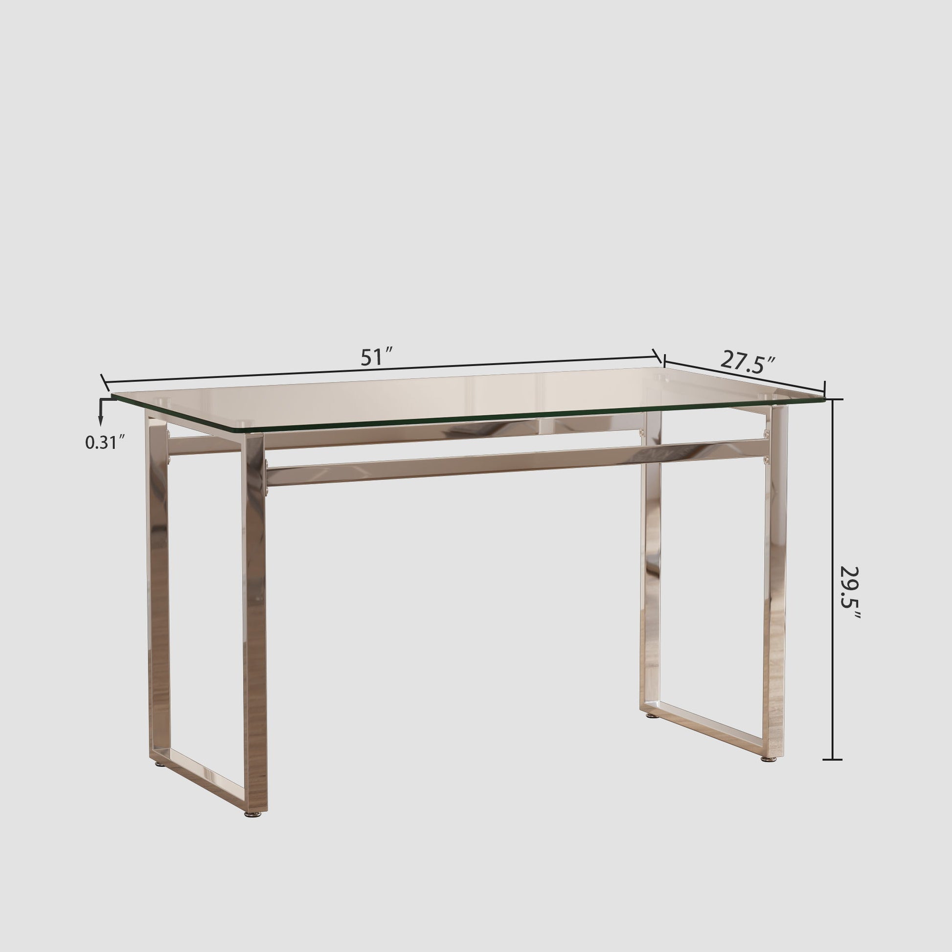 Modern Minimalist Rectangular Dining Table With Tempered Glass Top