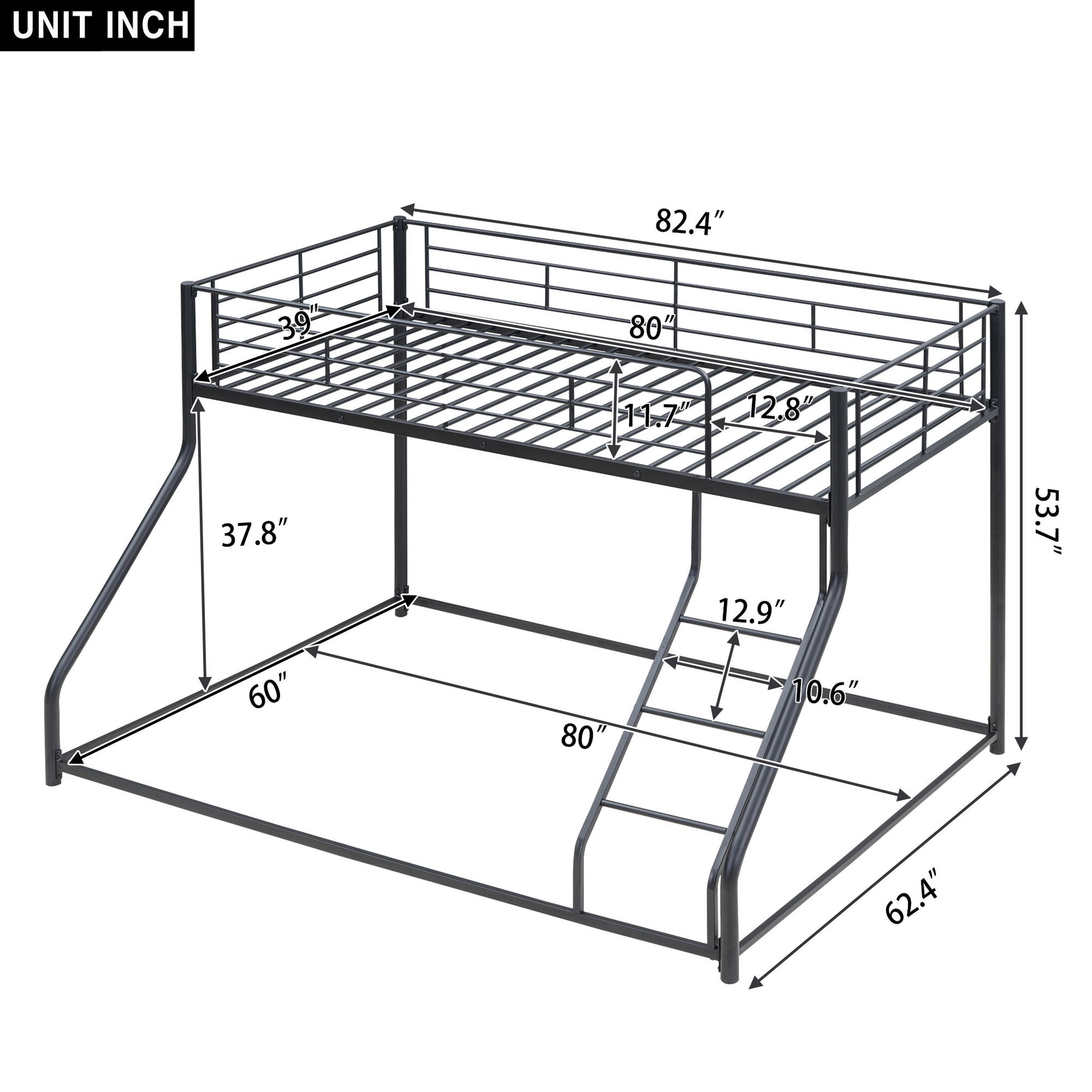 Metal Floor Bunk Bed With Sloped Ladder, Space Saving Design