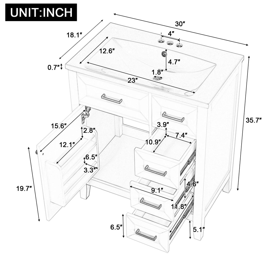 Modern Bathroom Vanity With Sink Combo, 3 Drawers, Undermount Drop-In Sink