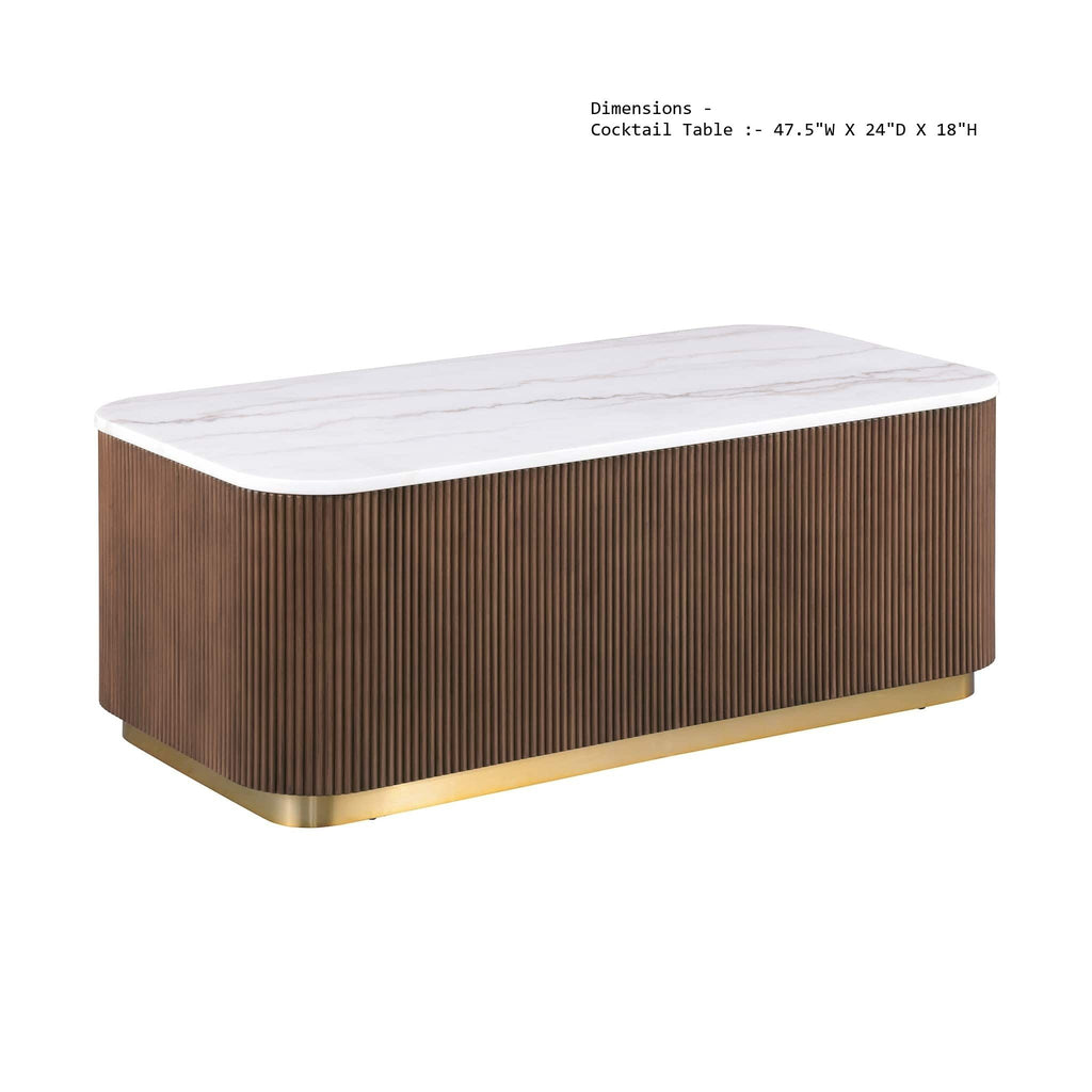 Rectangle Cocktail Table Genuine Accent Plinth Base Living Room - Brown / Gold / White
