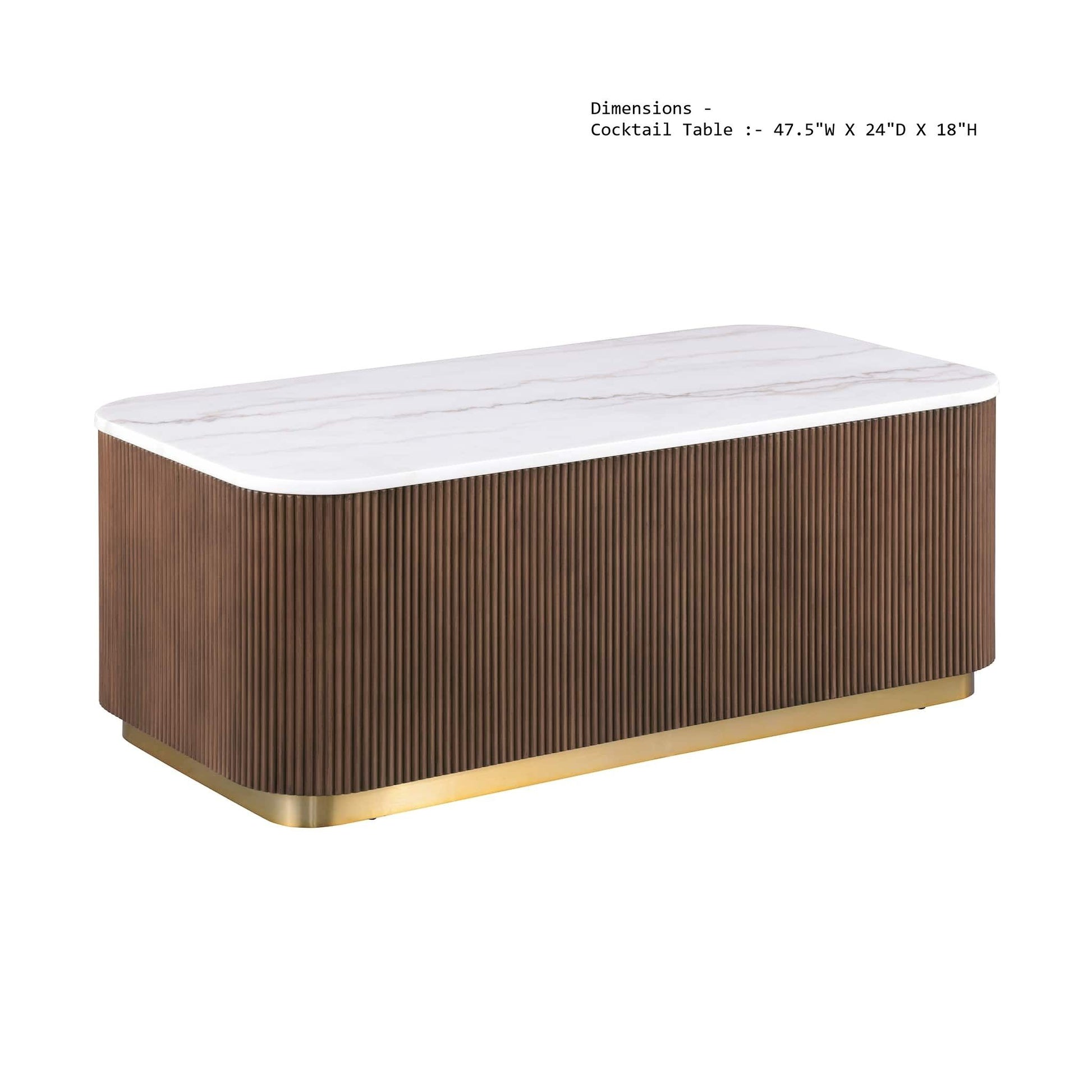 Rectangle Cocktail Table Genuine Accent Plinth Base Living Room - Brown / Gold / White