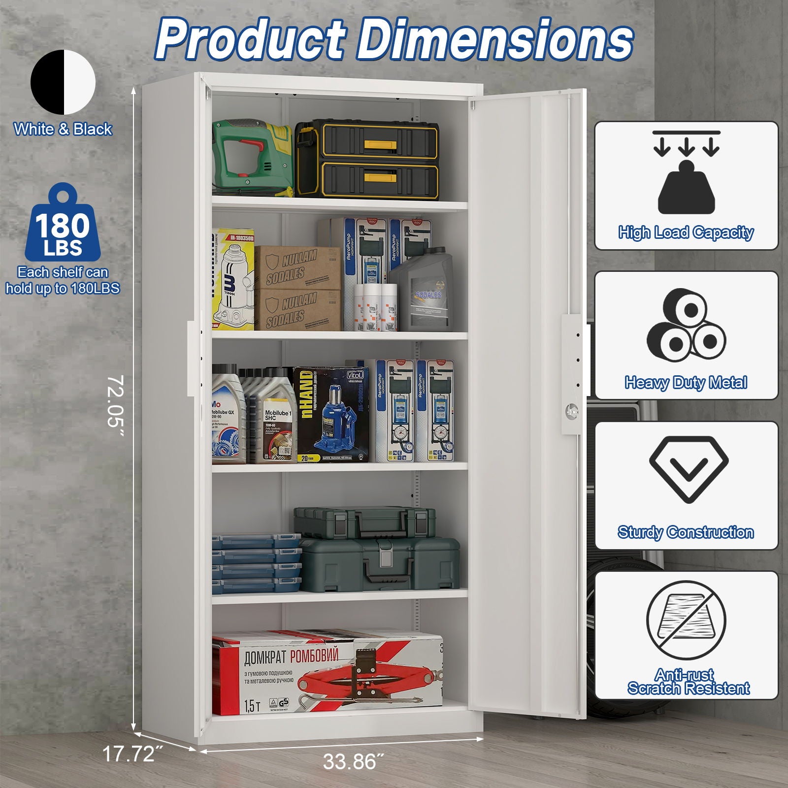 2 Door File Cabinet With Lock, 4 Adjustable Shelves, Heavy-Duty