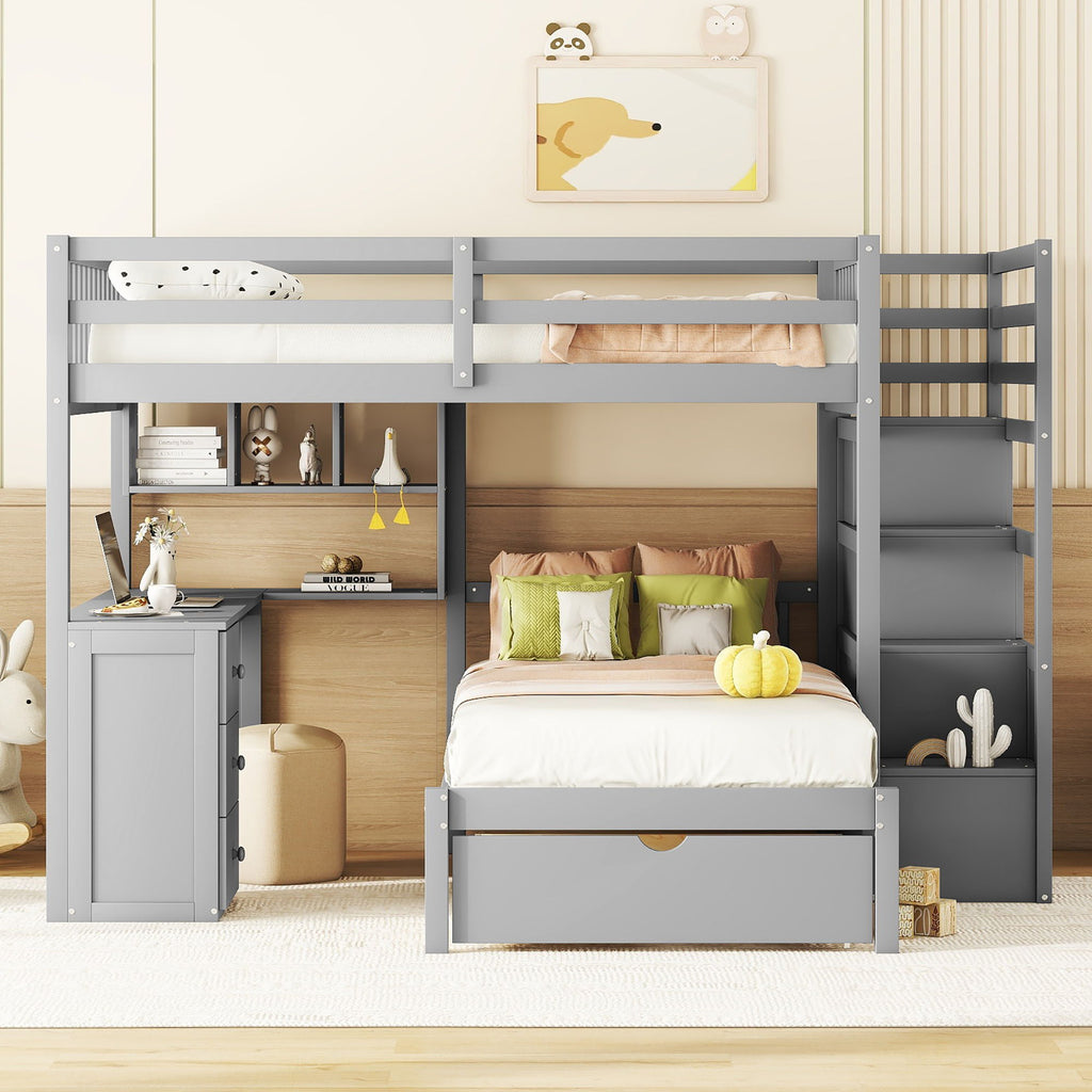 Bunk Bed With Desk, Drawers And Shelves