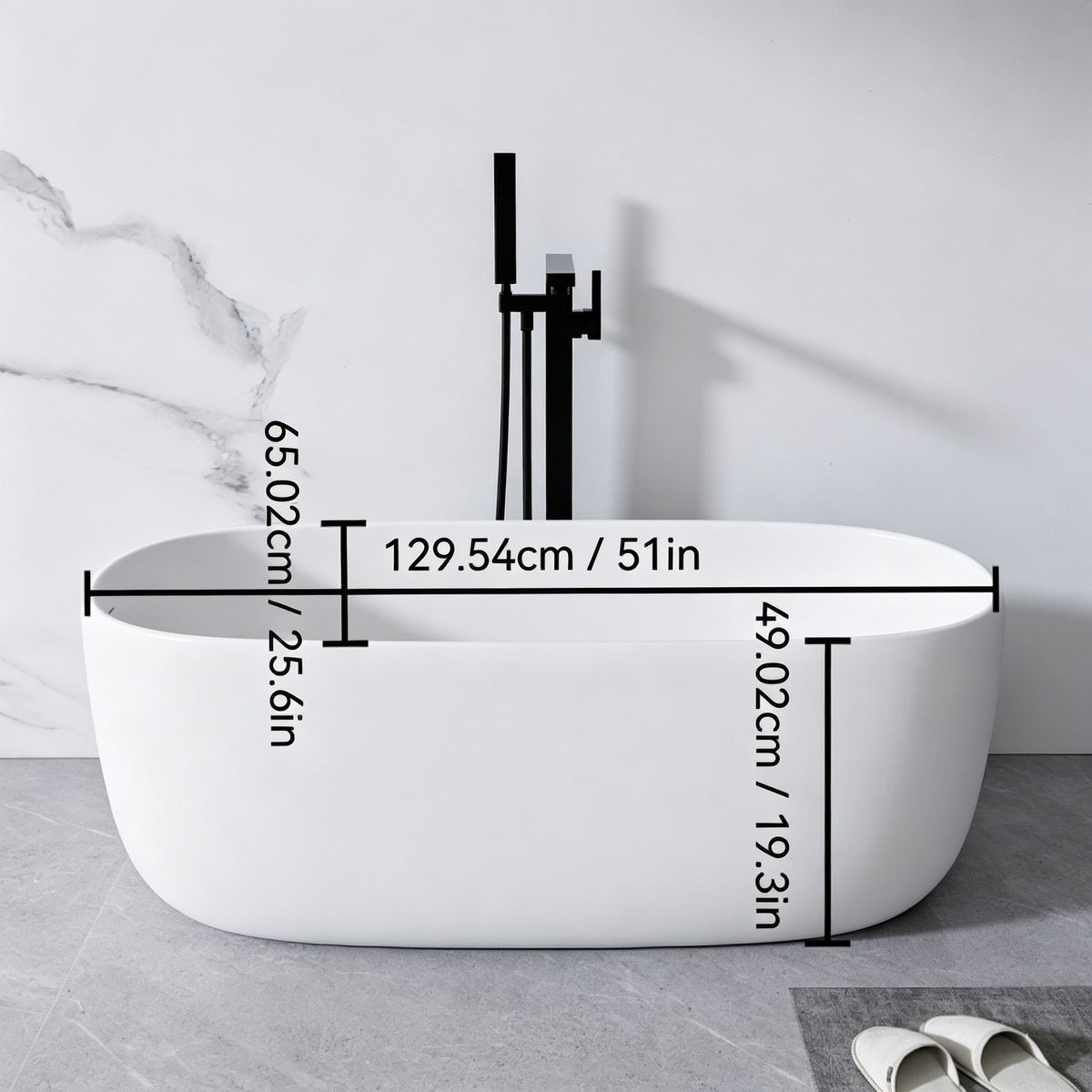 Freestanding Bathtub Resin Stone Soaking Bathtub Solid Surface Modern Tubs With Overflow And Pop-Up Drain - Matte White