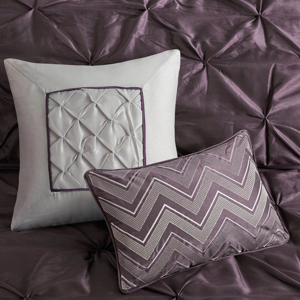 Laurel - Queen 7 Piece Tufted Comforter Set - Plum